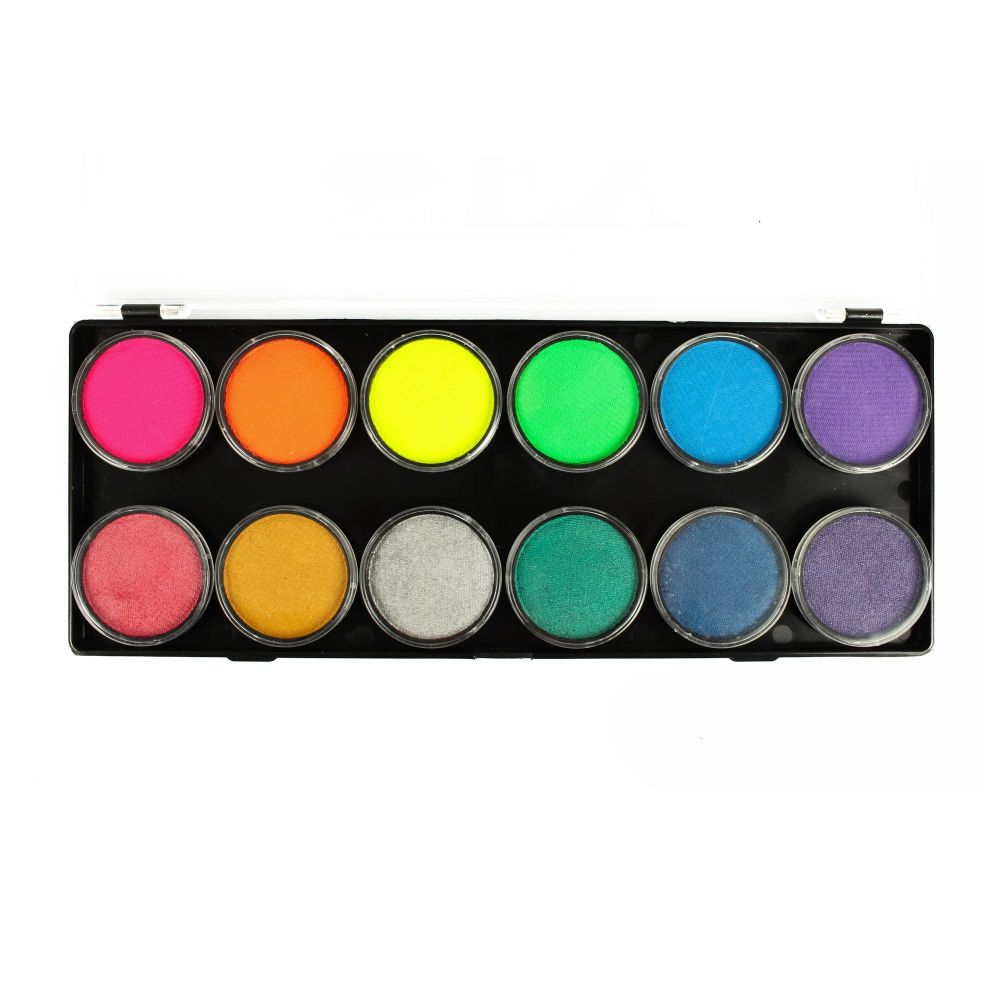 12 x 10 gr Neon Metallic Palette body paint, Diamond FX, FSM12NM