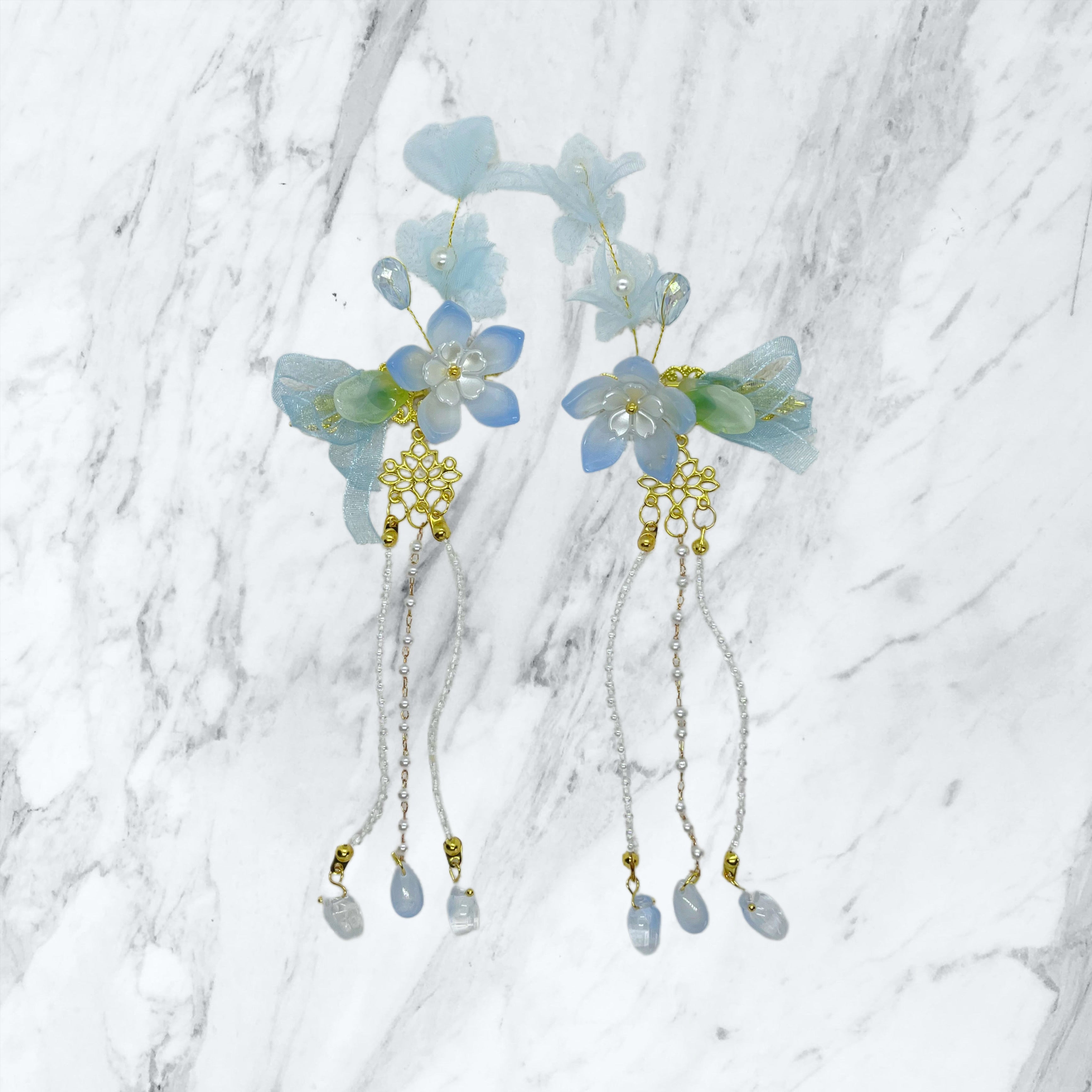 Pendant blue flowers Clips set, Tiny Things
