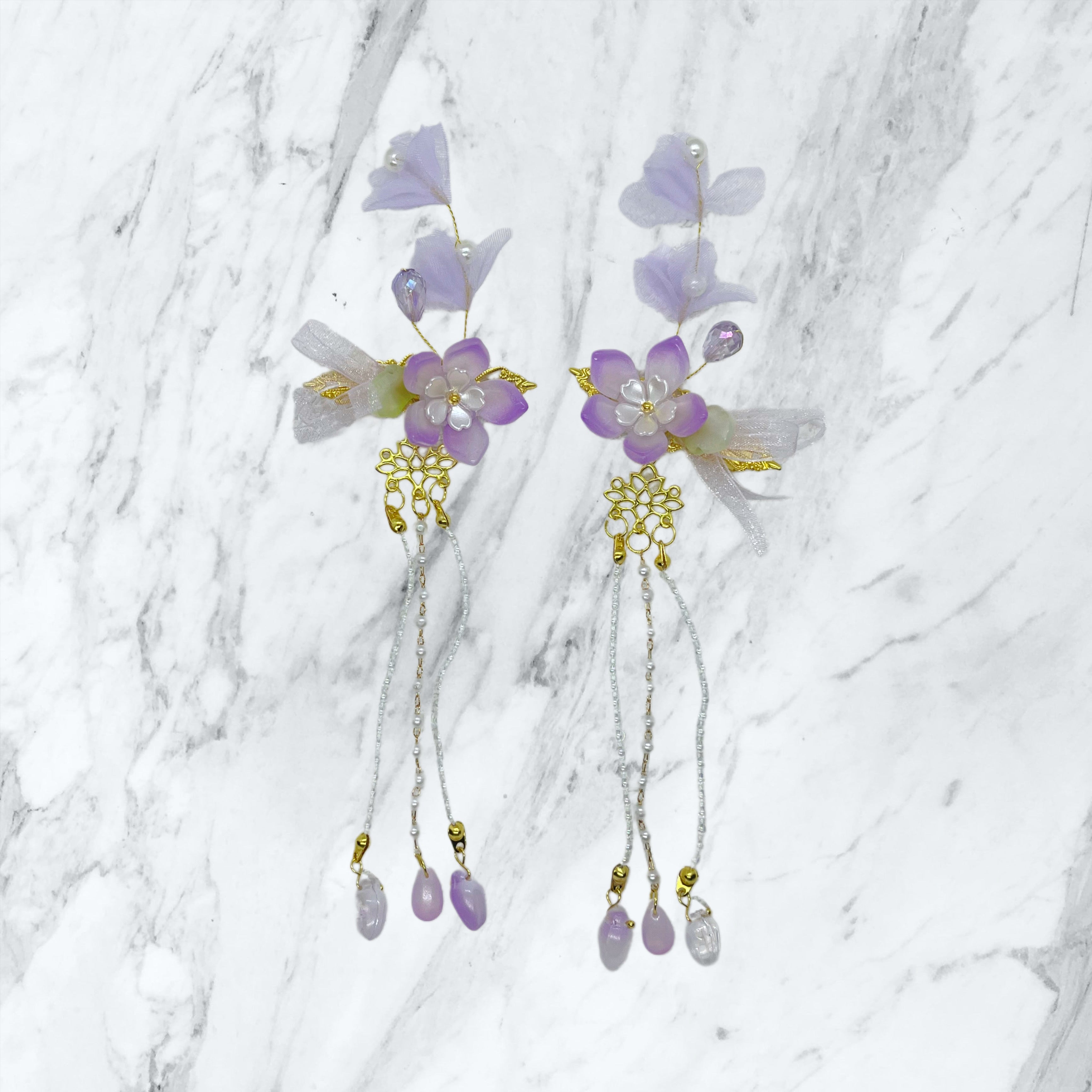 Pendant purple flowers Clips set, Tiny Things